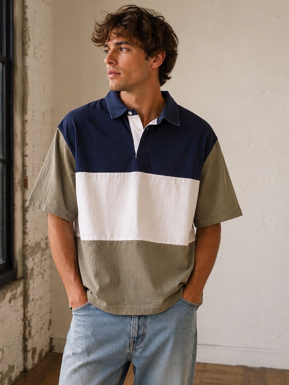 Vintage 90s Boxy Fit St. John's Bay Horizontal Colorblock Rugby Polo Size XL